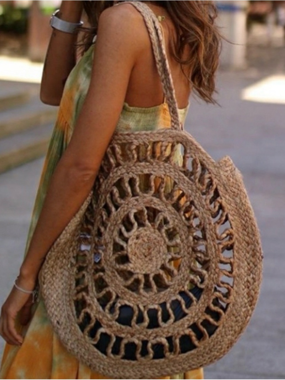 Zara Natural Woven Round Jute Tote